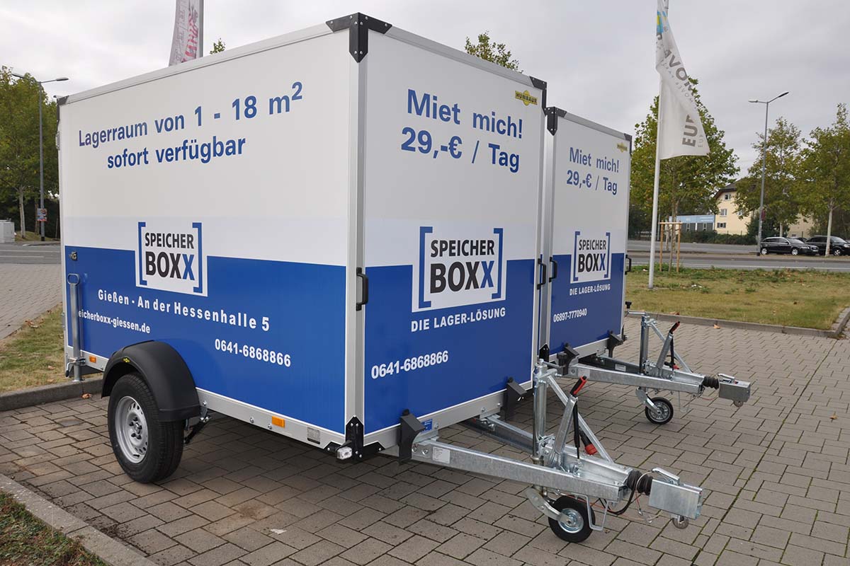 Speicherboxx Giessen - Neukunden erhalten unseren Anhänger zum Transport ihres Lagergutes für 1 Tag kostenlos